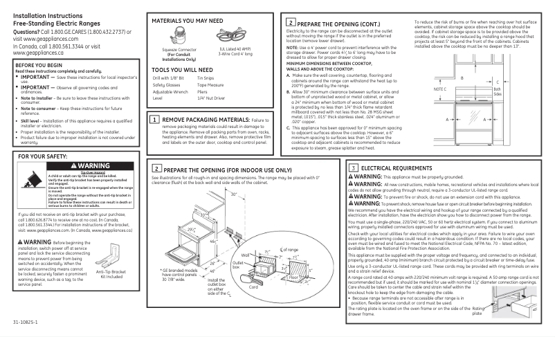 Page n°1 - Guide d'installation GE JBS27DMWW