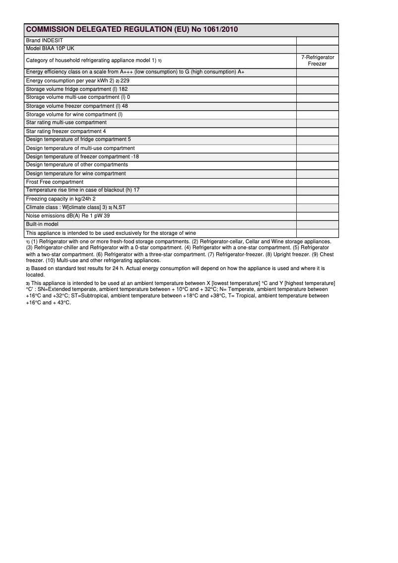 Page n°1 - Manuel utilisateur Indesit BIAA 10P UK