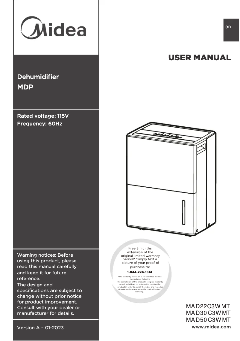 Page n°1 - Manuel utilisateur Midea MAD22C3WMT