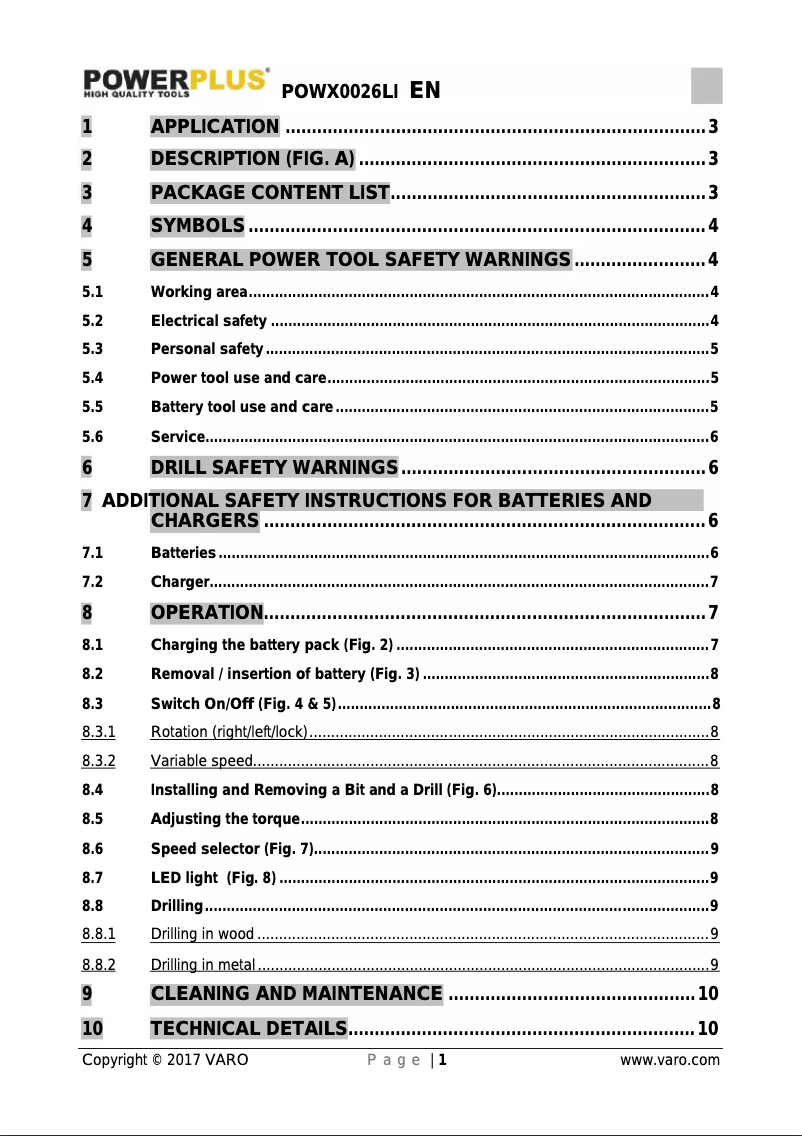Page 1 de la notice Manuel utilisateur PowerPlus POWX0026LI