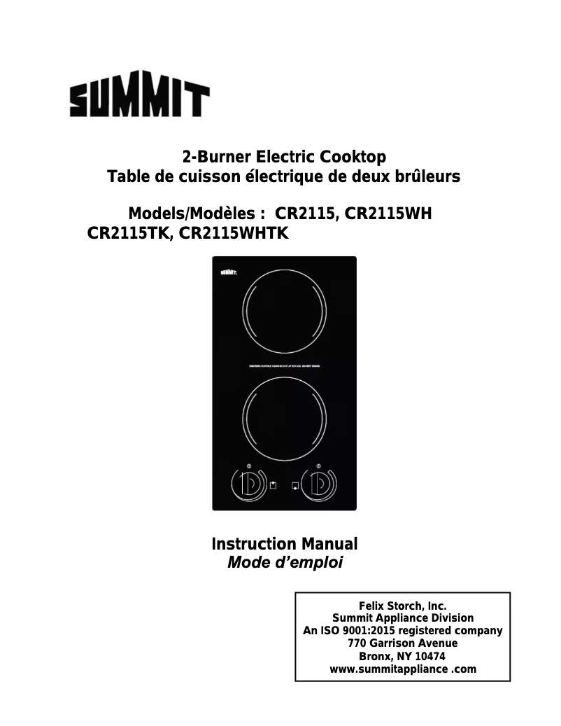 Page 1 de la notice Manuel utilisateur Summit CR2115WH