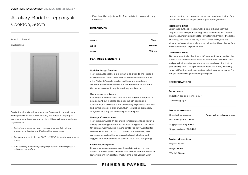 Page n°1 - Fiche technique Fisher & Paykel CIT302DX1