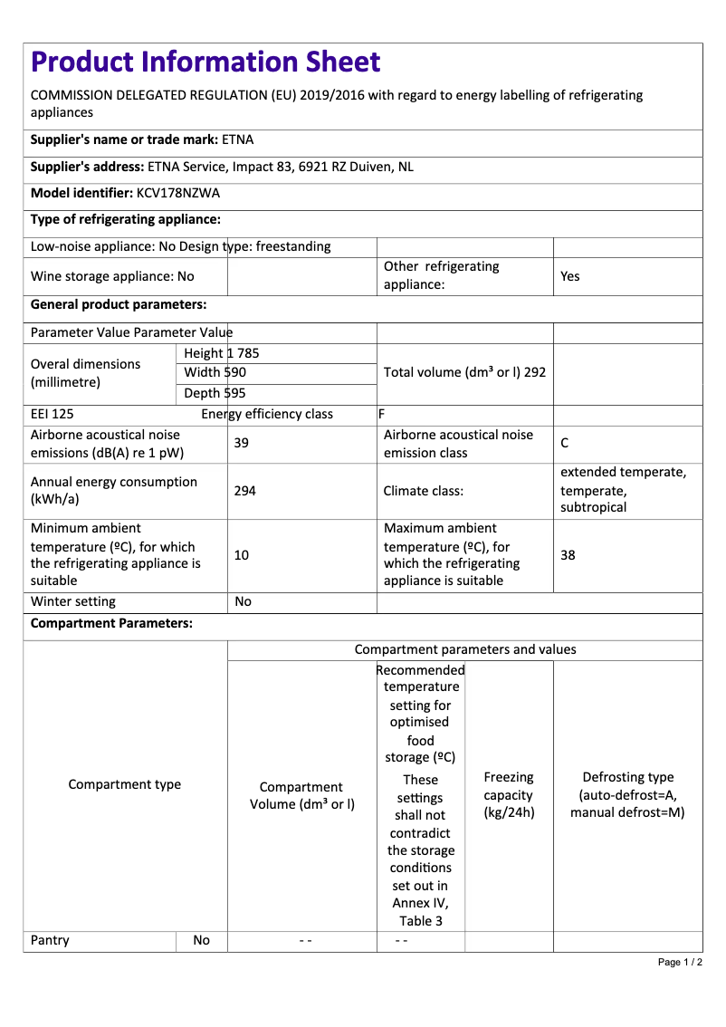Image de la première page du manuel de l'appareil KCV178NZWA