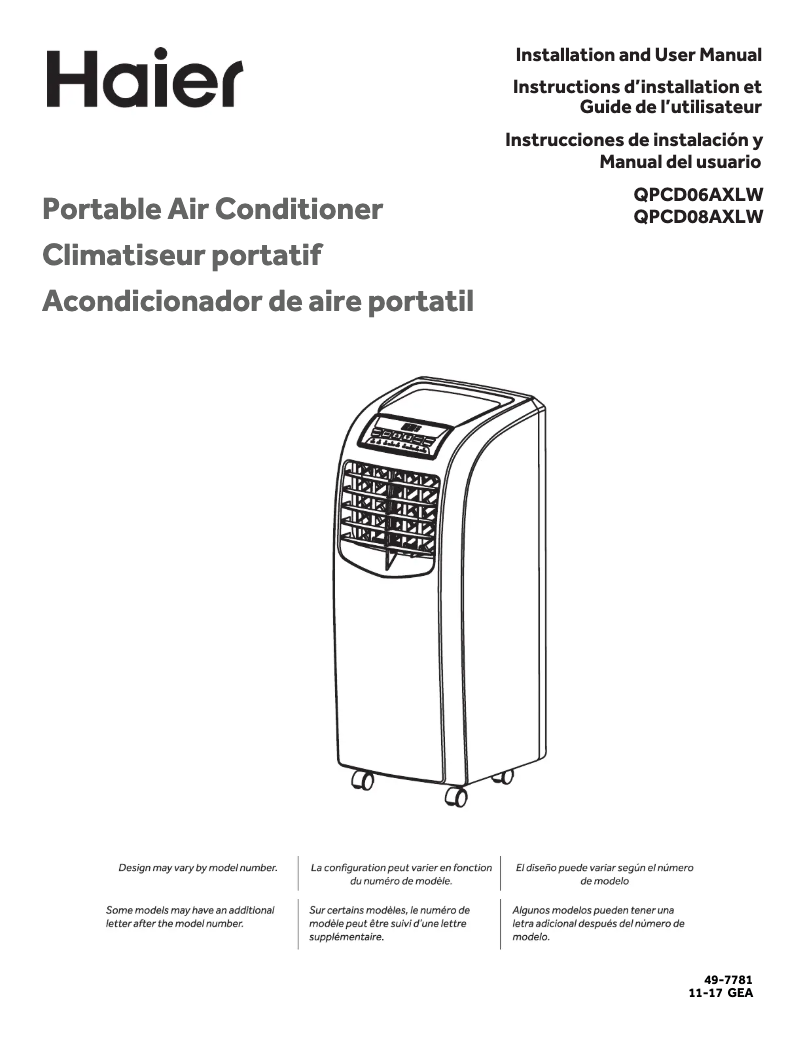 Page 1 de la notice Manuel utilisateur Haier QPCD08AXLW