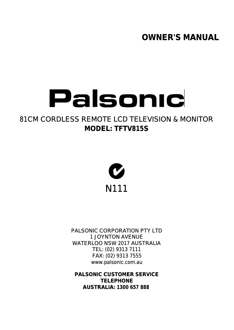 Page 1 de la notice Manuel utilisateur Palsonic TFTV815S