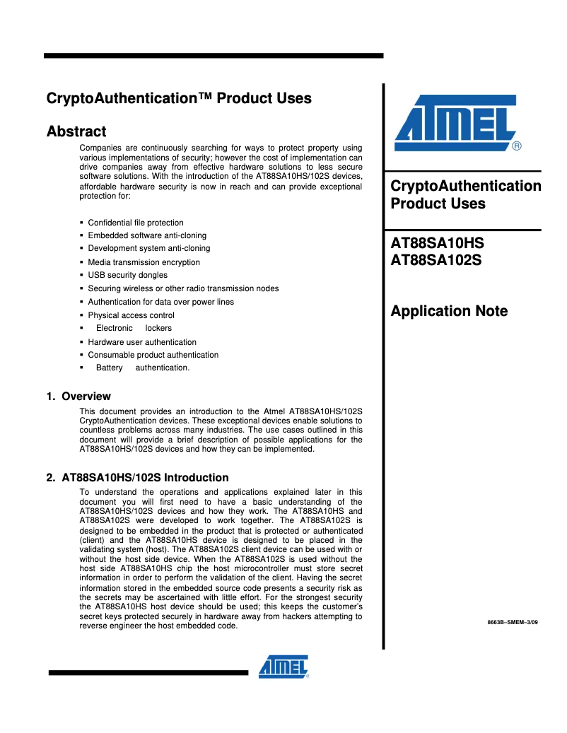 Page 1 de la notice Manuel utilisateur Microchip ATSHA204A