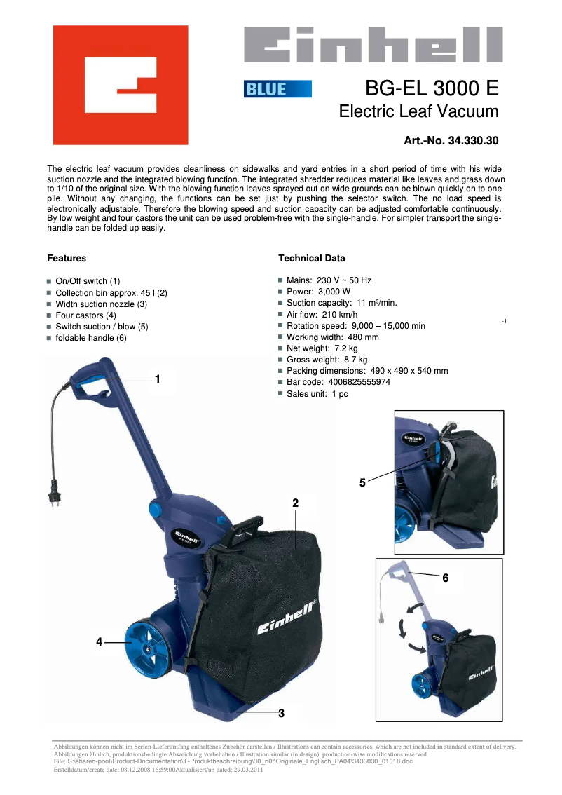 Image de la première page du manuel de l'appareil BG-EL 3000 E