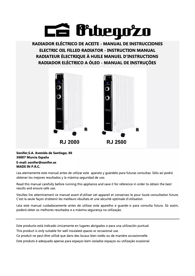 Page n°1 - Manuel utilisateur Orbegozo RJ 2000