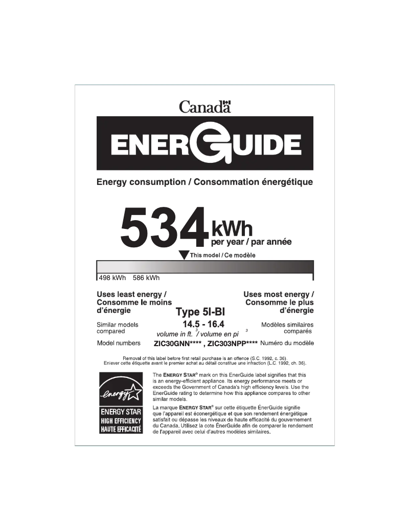 Page 1 de la notice Label énergétique Monogram ZIC303NPPII