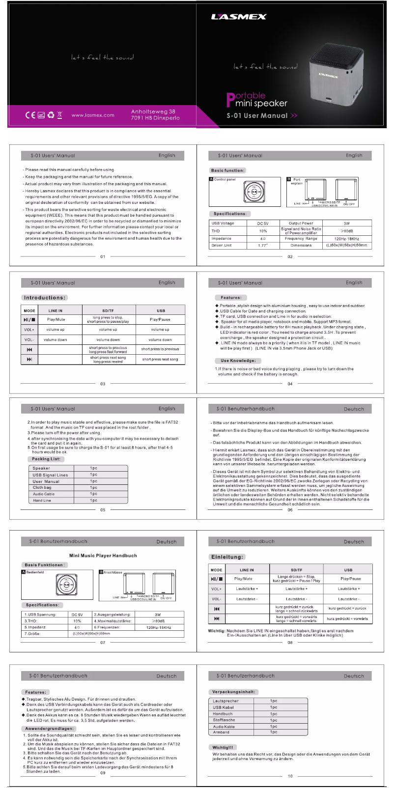 Page n°1 - Manuel utilisateur Lasmex S-01