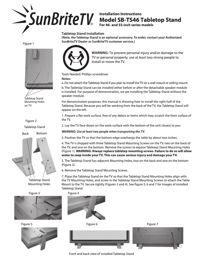 Page n°1 - Manuel utilisateur SunBriteTV SB-TS46