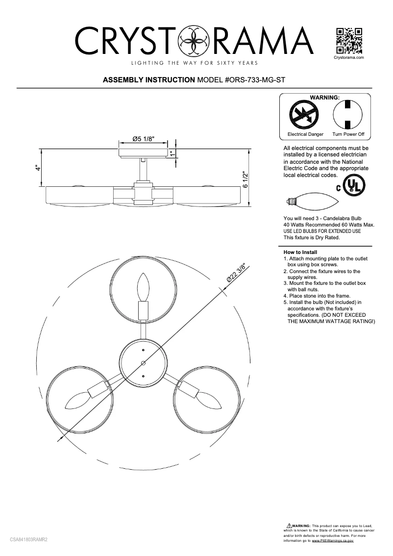 Page n°1 - Manuel utilisateur Crystorama Orson ORS-733-MG-ST