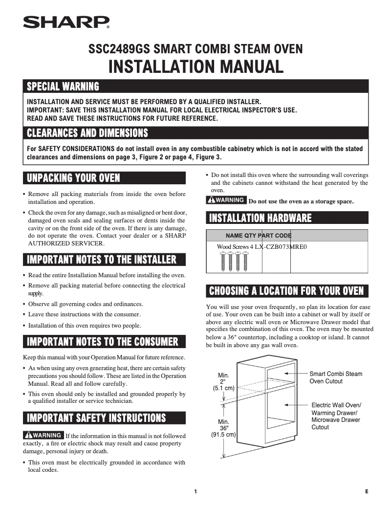 Page 1 de la notice Guide d'installation Sharp SSC2489GS