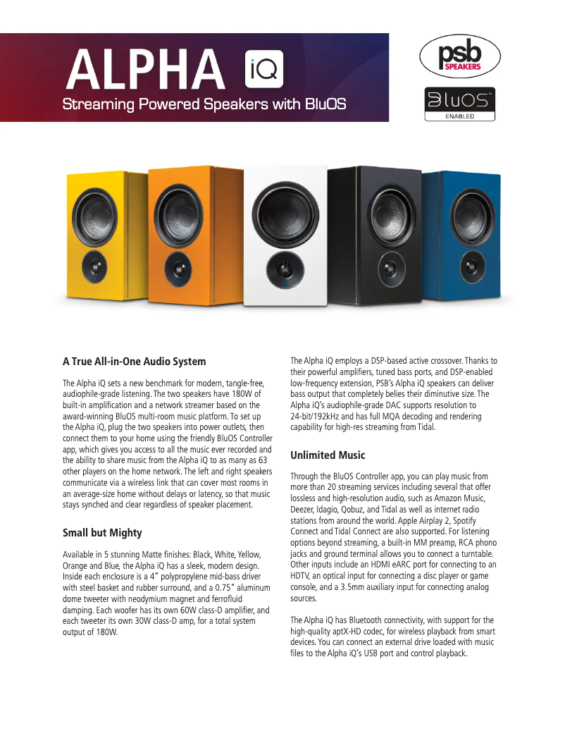 Page 1 of the manual Technical Sheet PSB Alpha iQ
