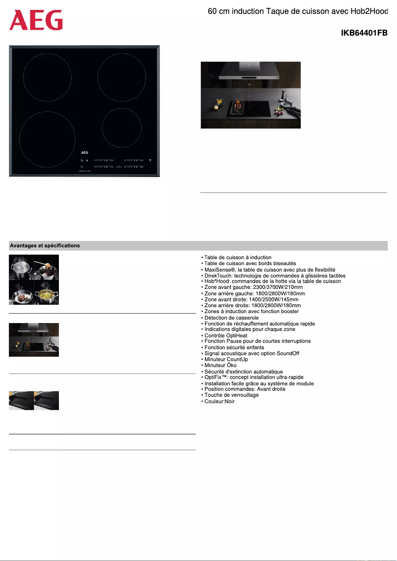 Page 1 de la notice Fiche technique AEG IKB64401FB