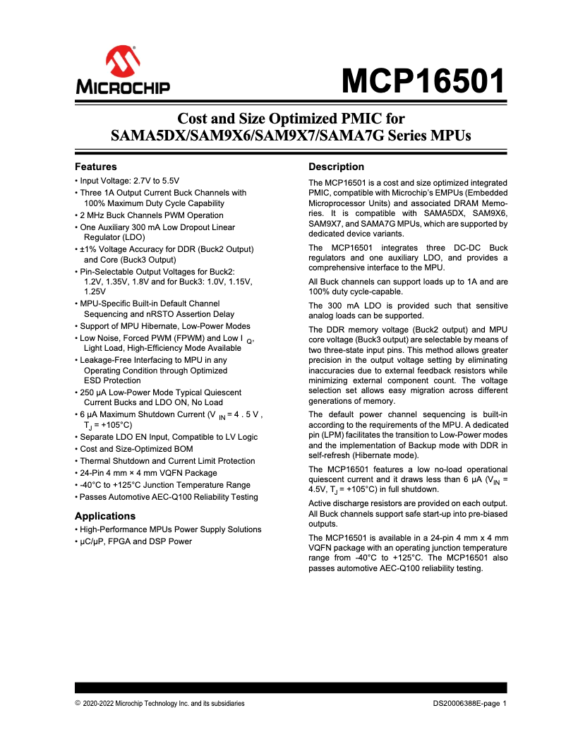 Page 1 de la notice Manuel utilisateur Microchip MCP16501