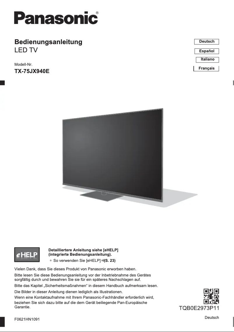 Page 1 de la notice Guide de démarrage rapide Panasonic TX-75JX940E