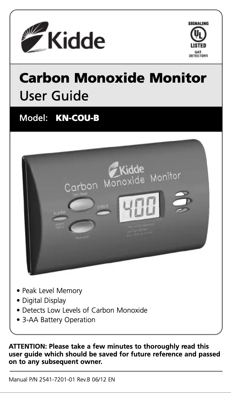 Page n°1 - Manuel utilisateur Kidde KN-COU-B