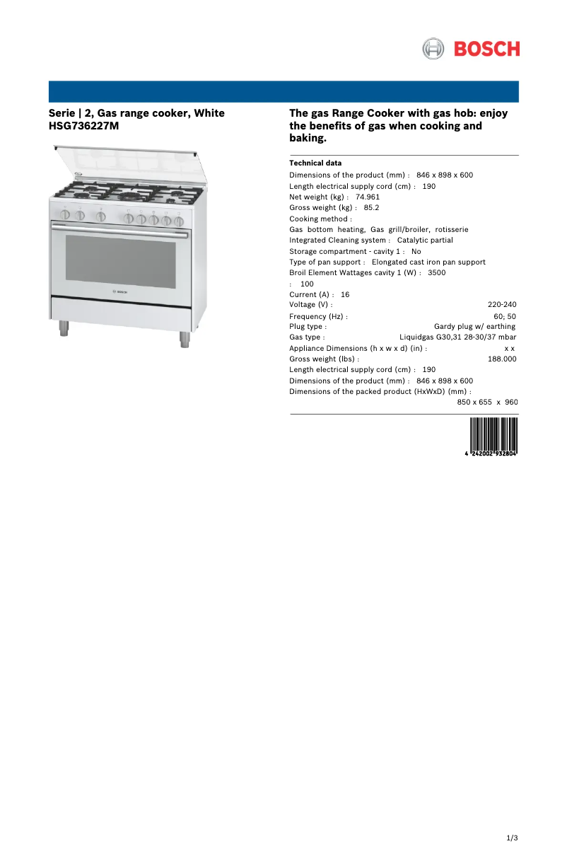 Page 1 de la notice Manuel utilisateur Bosch HSG736227M