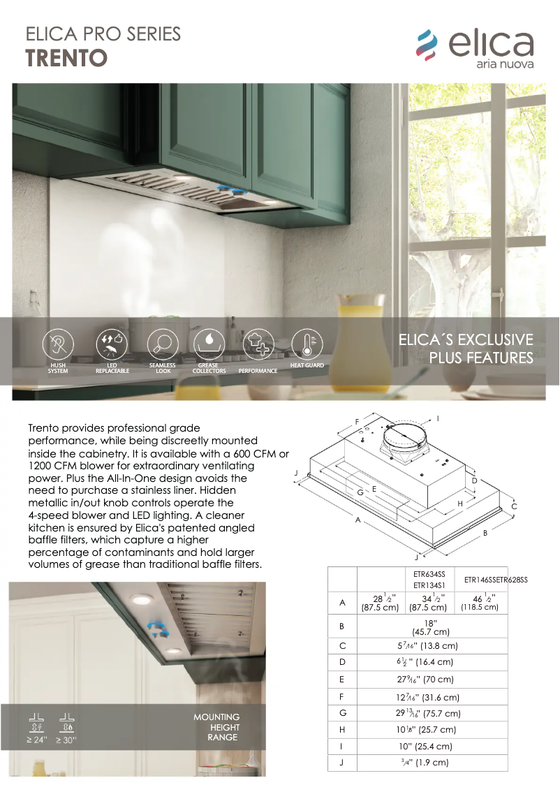 Page 1 de la notice Fiche technique Elica Trento ETR628SS