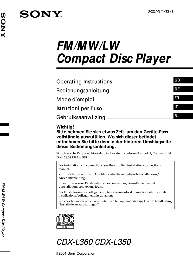 Página 1 del manual Manual de instrucciones Sony CDX-L360