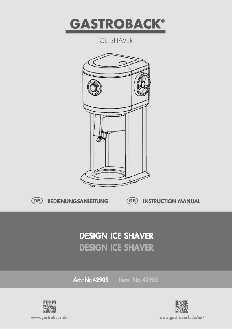 Page 1 de la notice Manuel utilisateur Gastroback Design Ice Shaver 42905