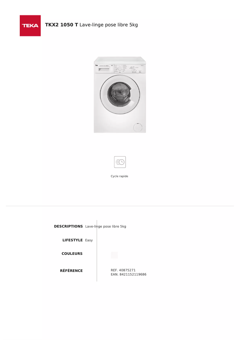 Page 1 de la notice Fiche technique Teka TKX2 1050 T