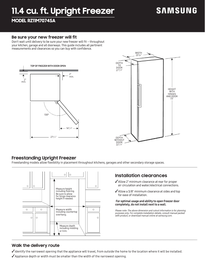 Page n°1 - Guide de mesure Samsung RZ11M7074SA