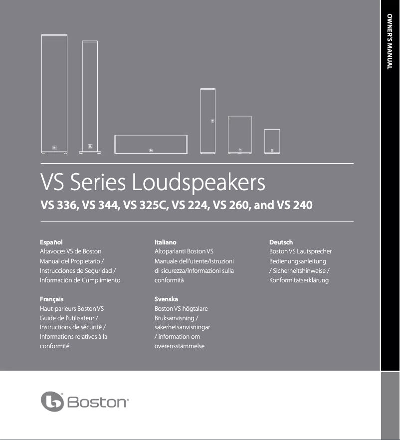 Page 1 de la notice Manuel utilisateur Boston Acoustics VS 240