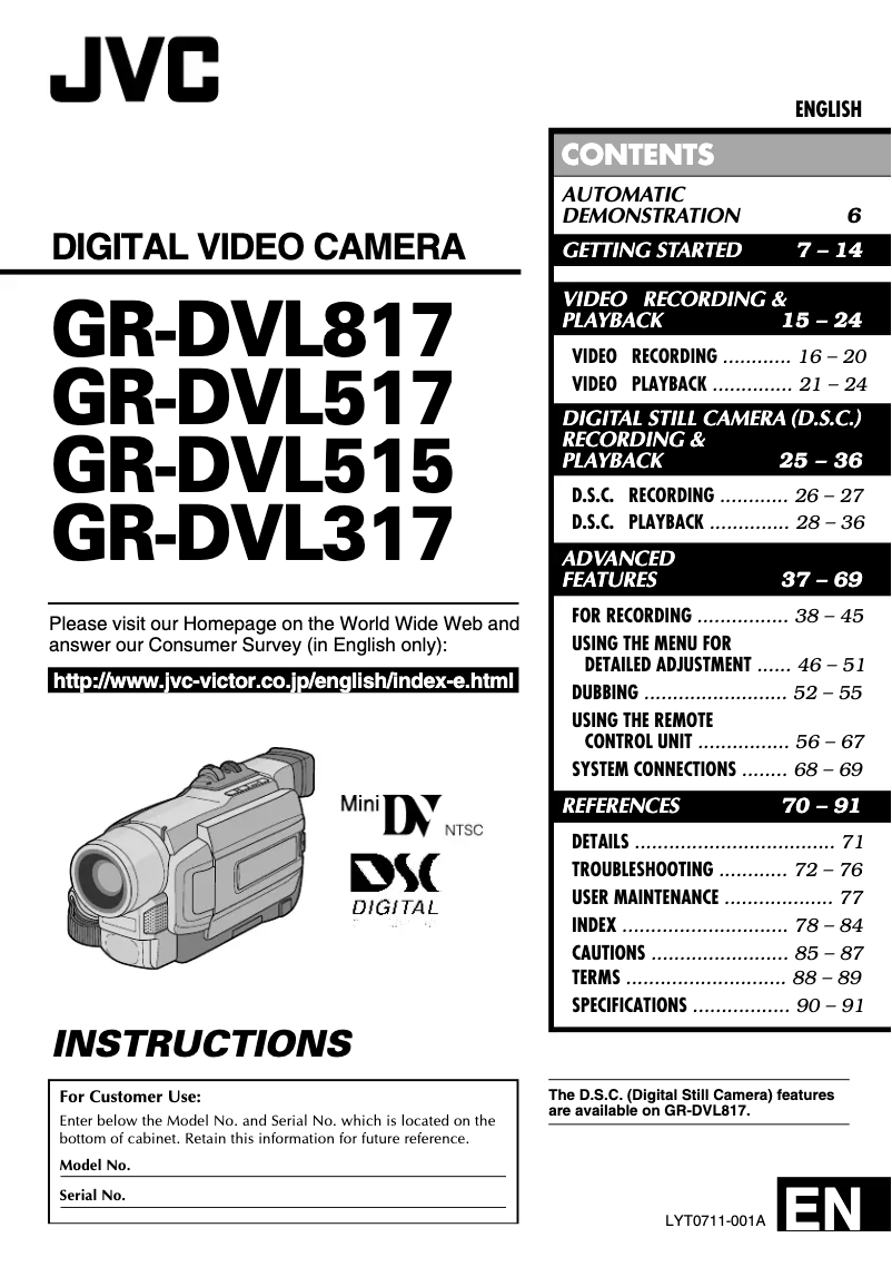 Page n°1 - Manuel utilisateur JVC GR-DVL817