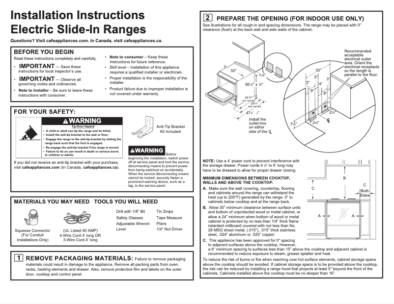 Page 1 de la notice Guide d'installation GE CHS900P2MS1
