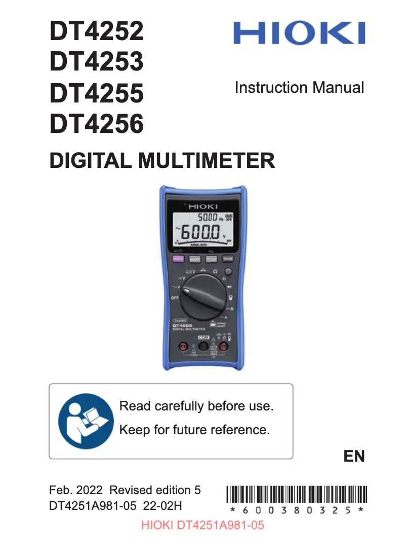 Page 1 de la notice Manuel utilisateur Hioki DT4256