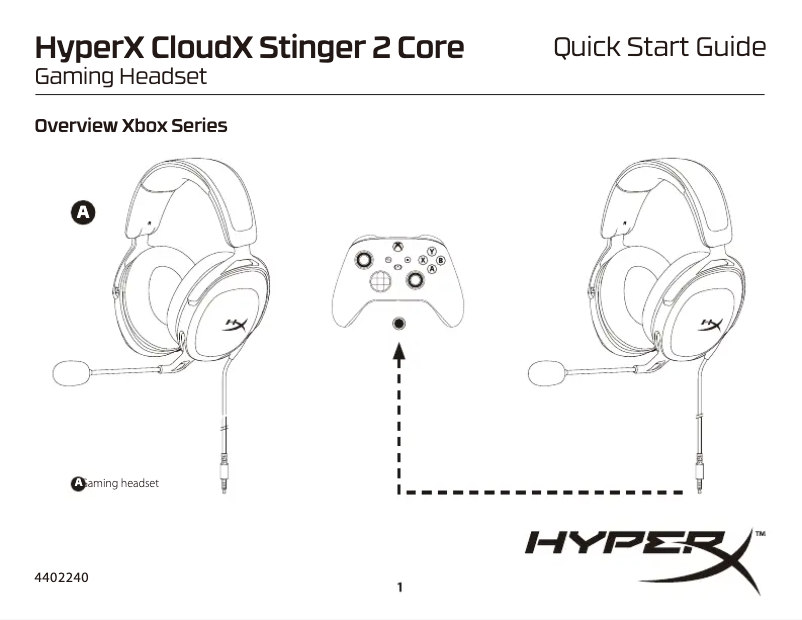 Page 1 de la notice Manuel utilisateur HyperX CloudX Stinger 2 Core
