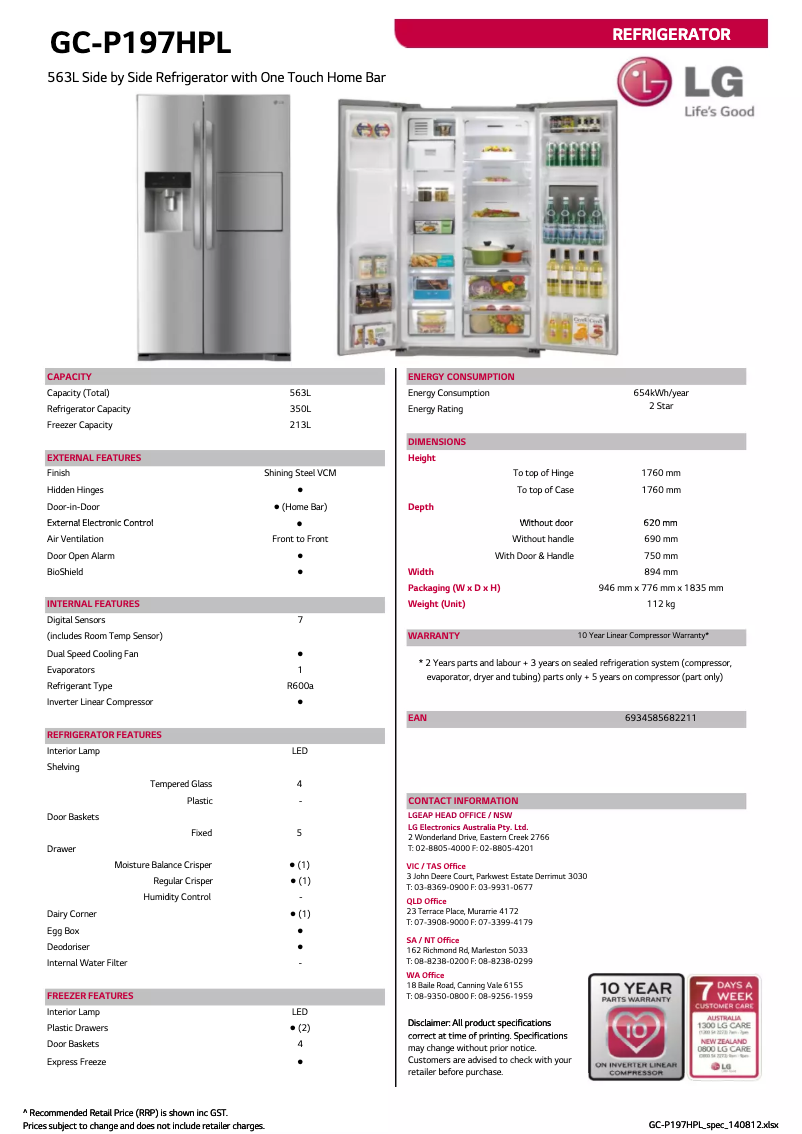 Page 1 de la notice Manuel utilisateur LG GC-P197HPL