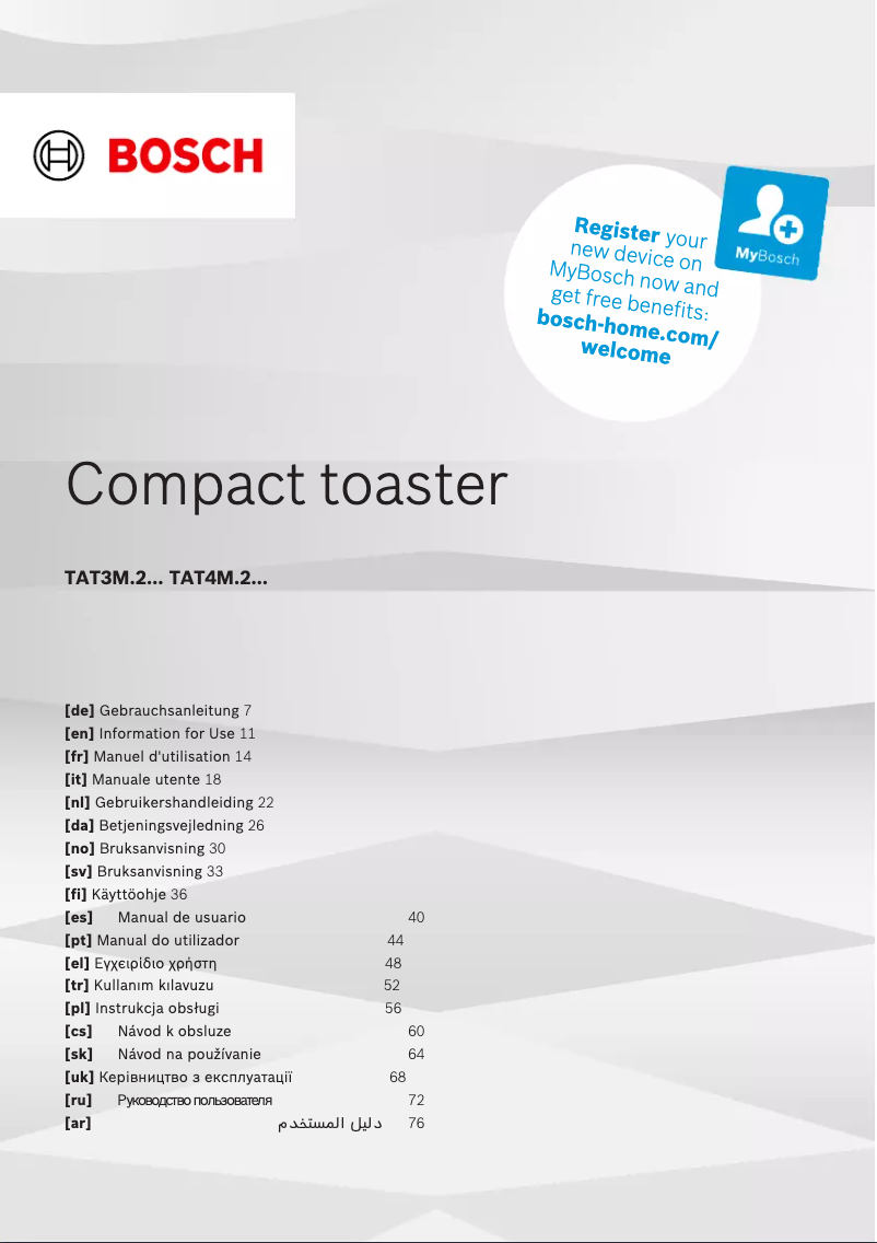 Page 1 de la notice Manuel utilisateur Bosch TAT3M124