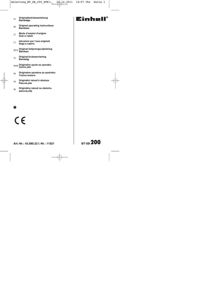 Image de la première page du manuel de l'appareil BT-SB 200