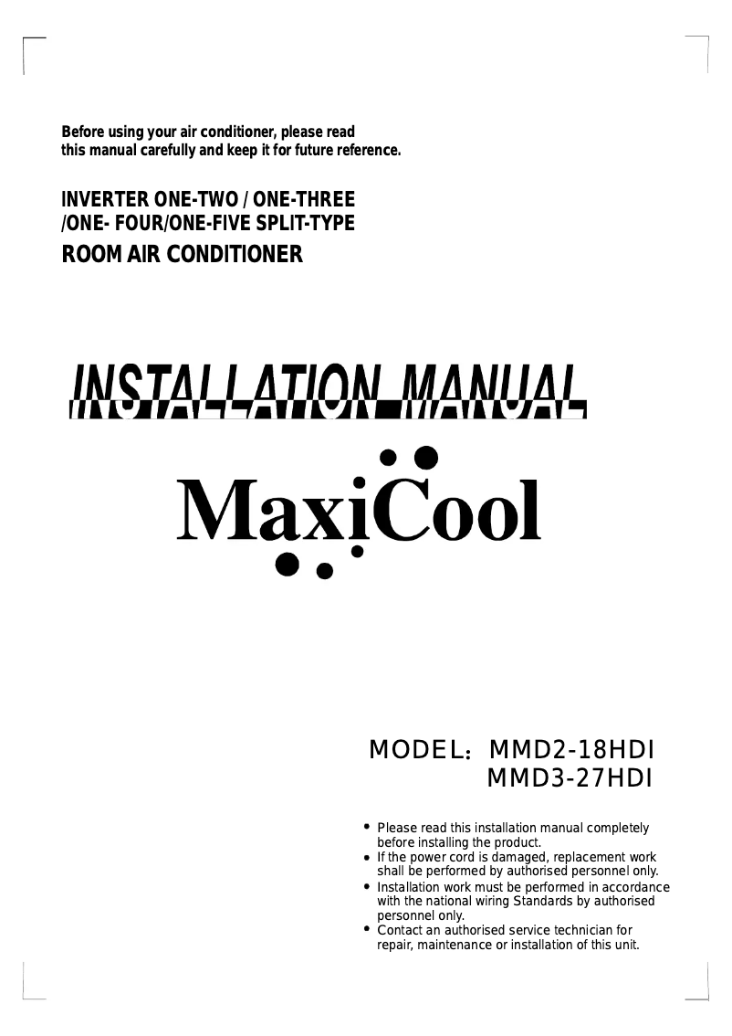 Page n°1 - Manuel utilisateur Maxicool MMD2-18HDI