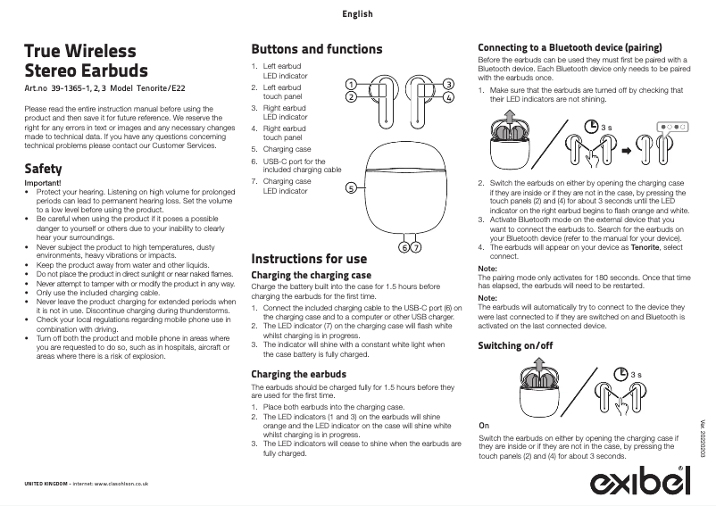 Page 1 de la notice Manuel utilisateur Exibel Tenorite E22