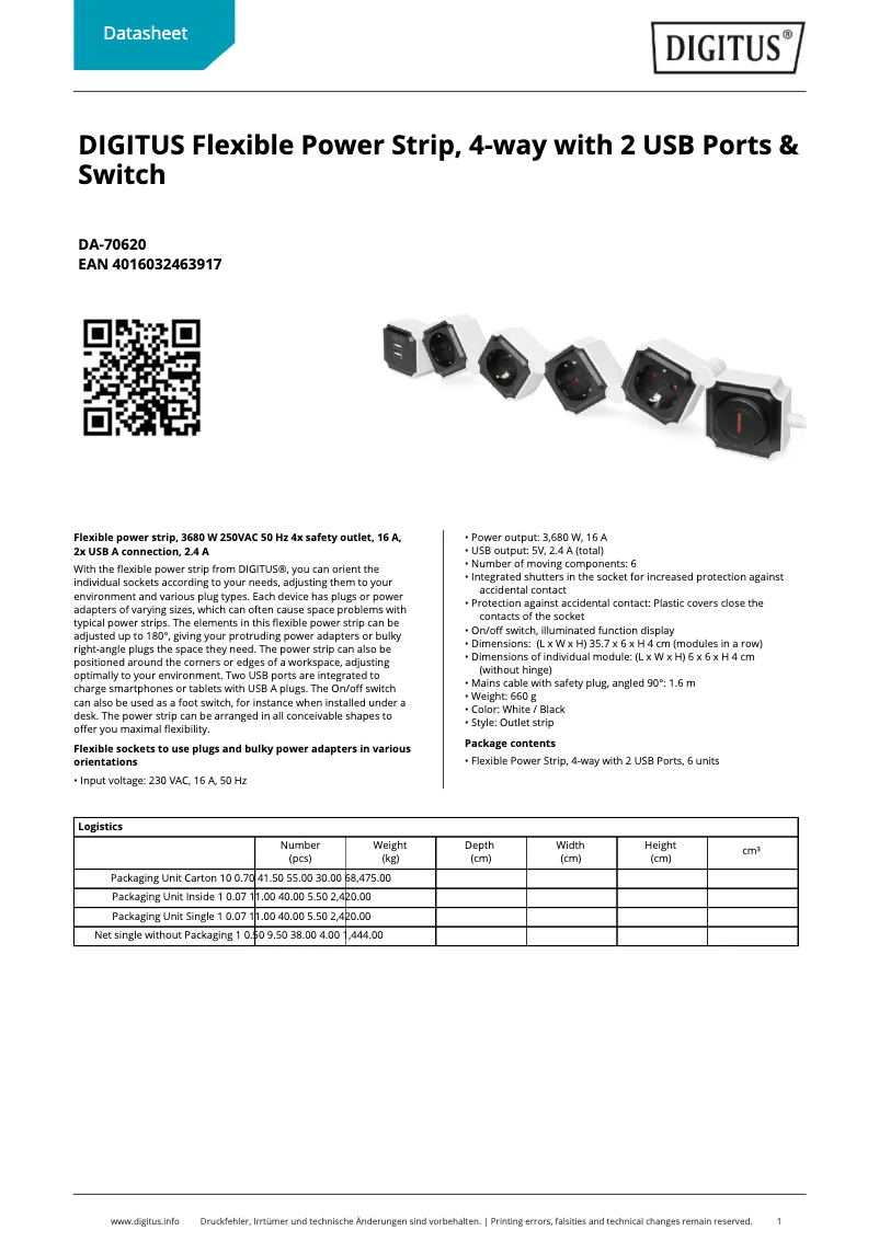 Page 1 de la notice Fiche technique Digitus DA-70620