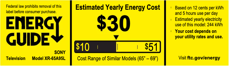 Page 1 de la notice Label énergétique Sony XR-65A95L