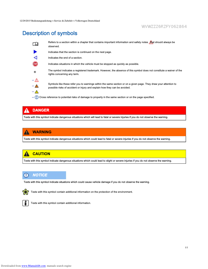 Page 1 de la notice Manuel utilisateur Volkswagen Polo (2015)