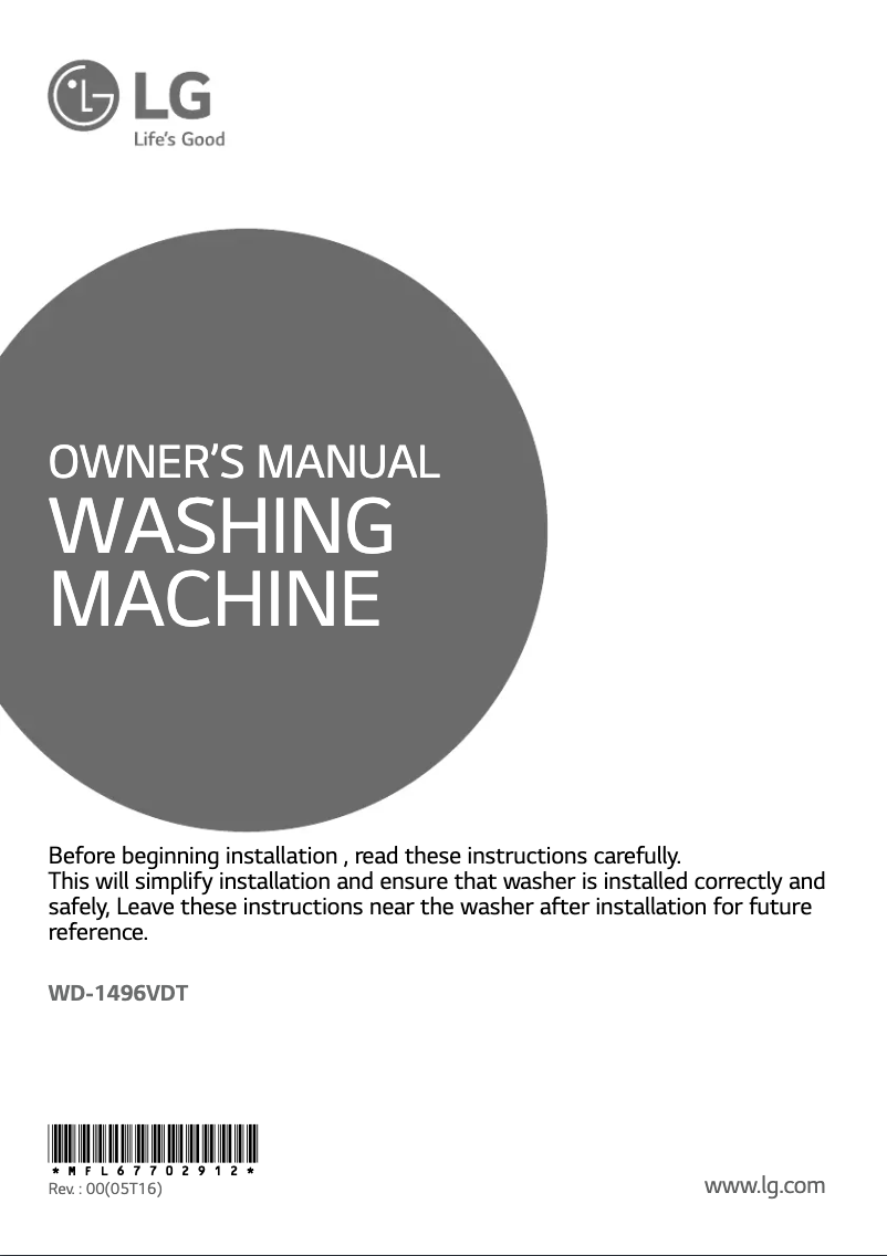 Page n°1 - Manuel utilisateur LG WD-1496VDT