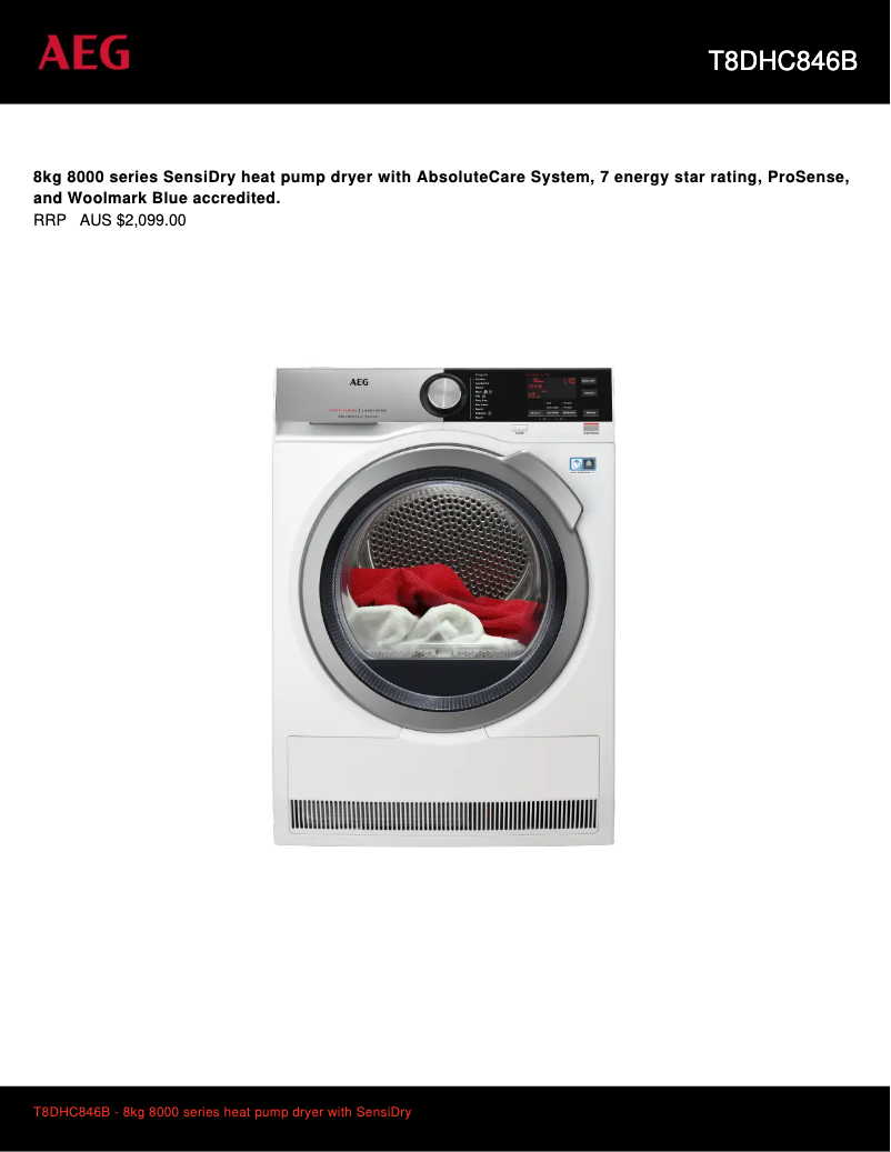 Page n°1 - Fiche technique AEG T8DHC846B