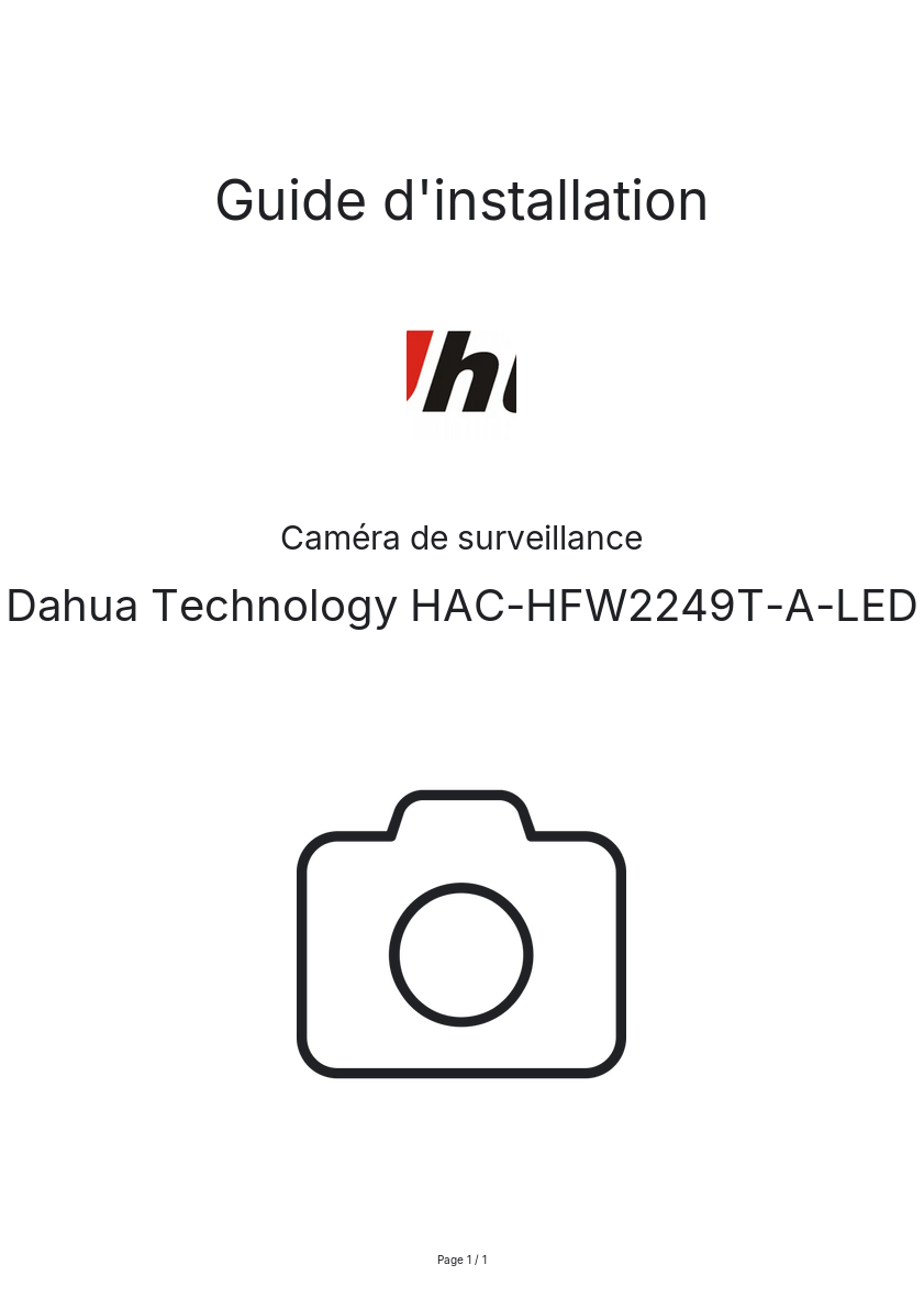 Page n°1 - Guide d'installation Dahua Technology HAC-HFW2249T-A-LED