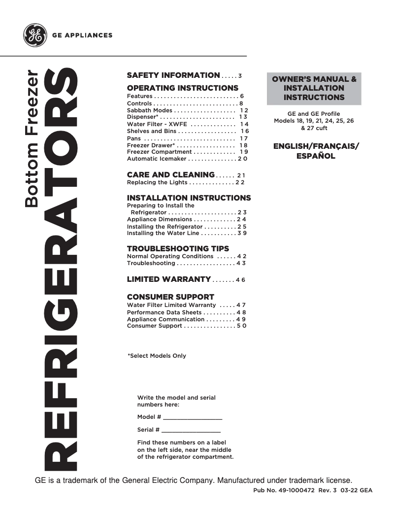 Page n°1 - Fiche technique GE GNE21FYKFS
