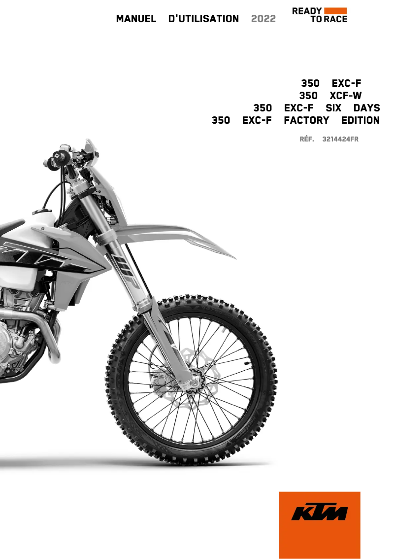 Page 1 de la notice Manuel utilisateur KTM 350 EXC-F Six Days (2022)