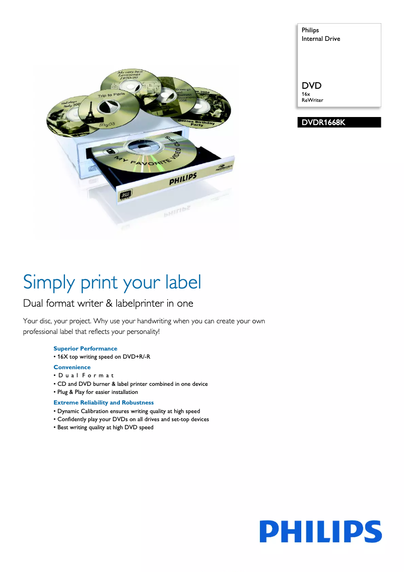 Page 1 de la notice Brochure Philips DVDR1668K