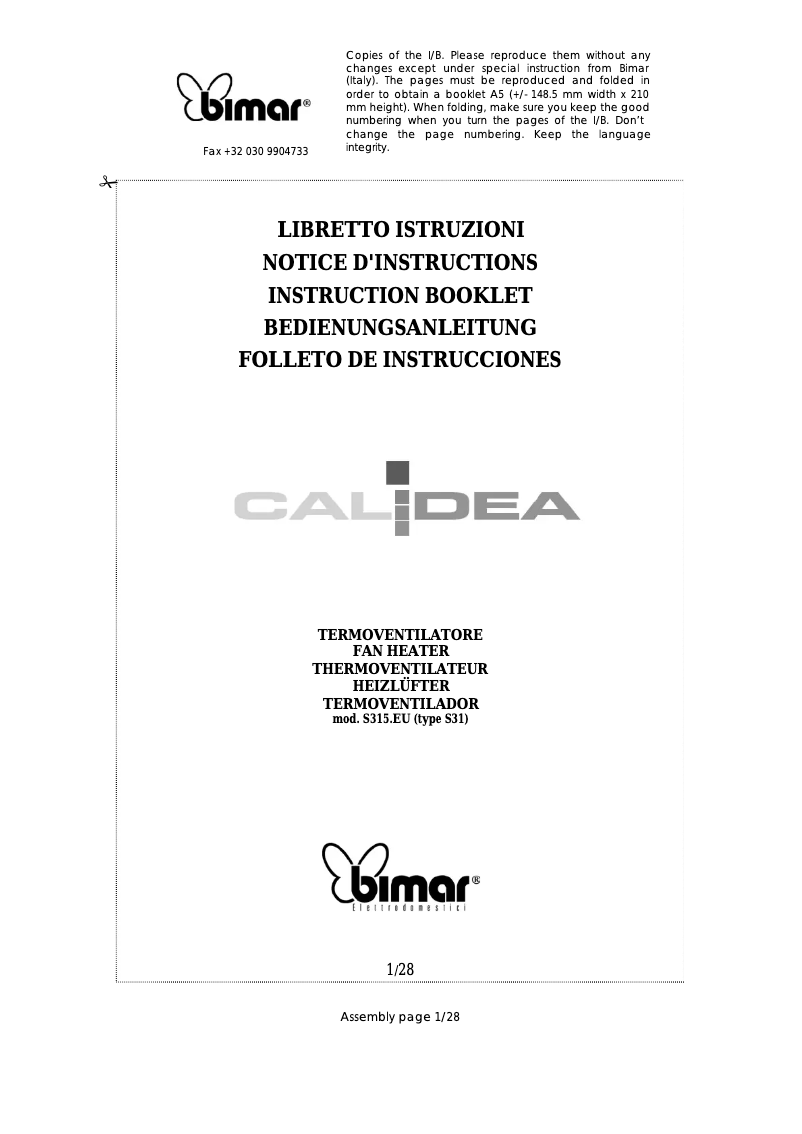 Página 1 del manual Manual de usuario Bimar S315.EU