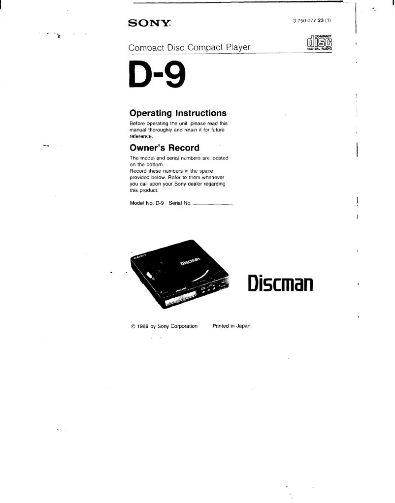 Página 1 del manual Manual de usuario Sony Discman D-9
