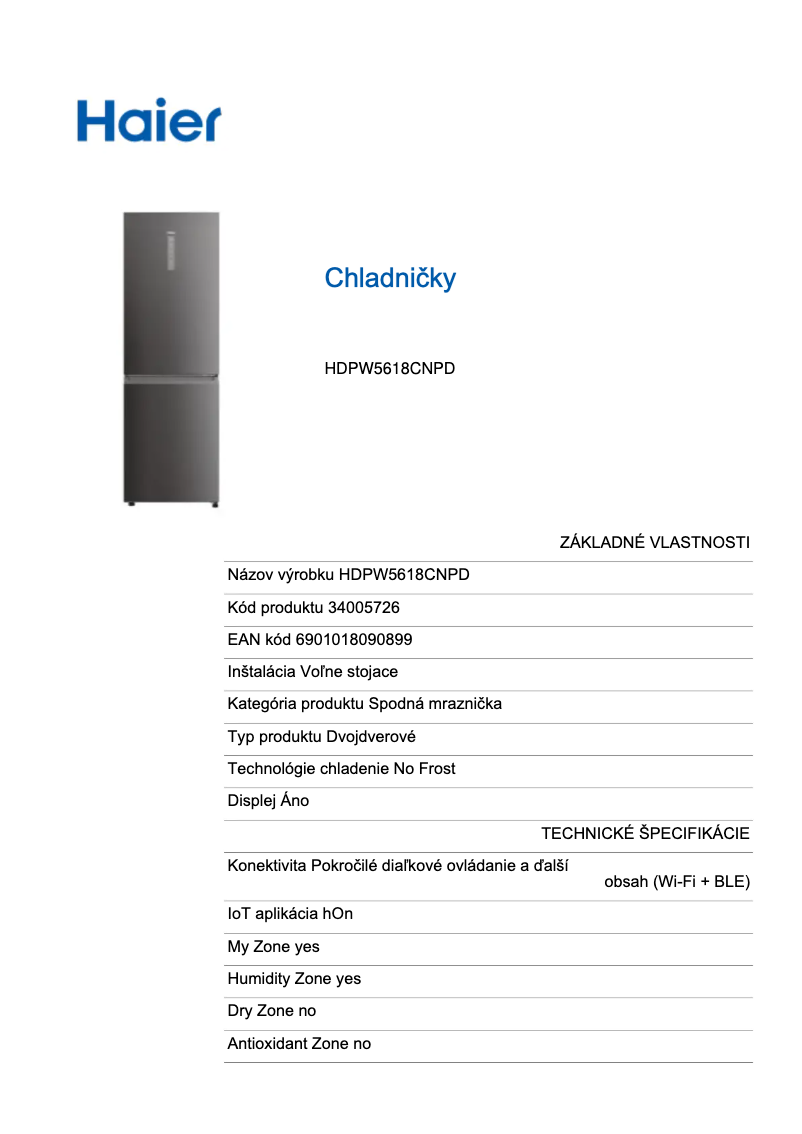 Page 1 de la notice Label énergétique Haier HDPW5618CNPD